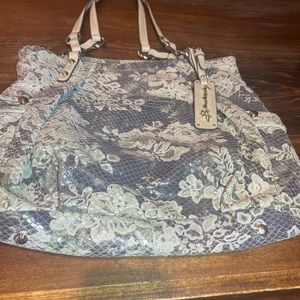 B. Makowsky Black Lace Patent Leather Handbag Satchel Tote